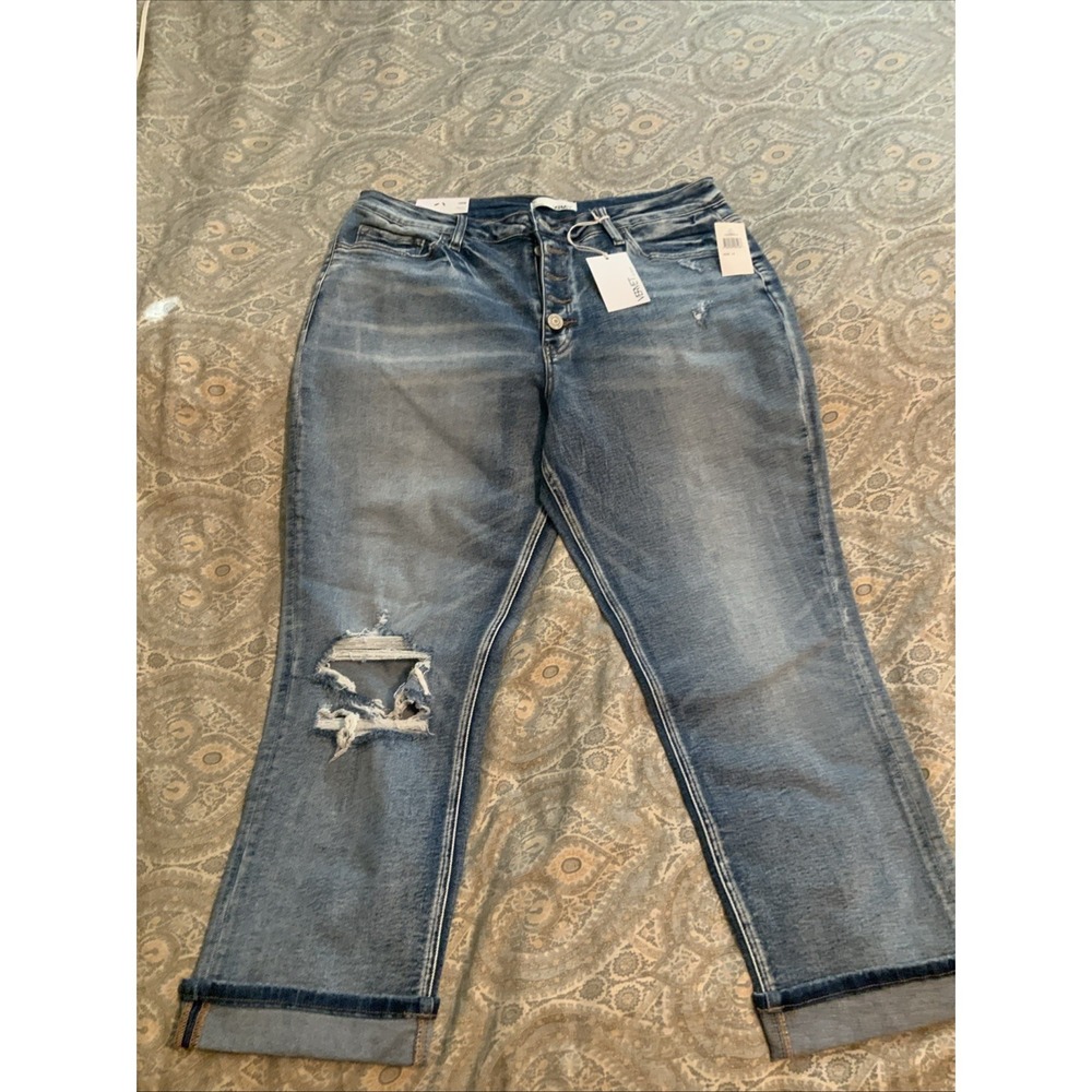 Vervet Blue High-Rise Button Fly Distressed Ankle Jeans 14